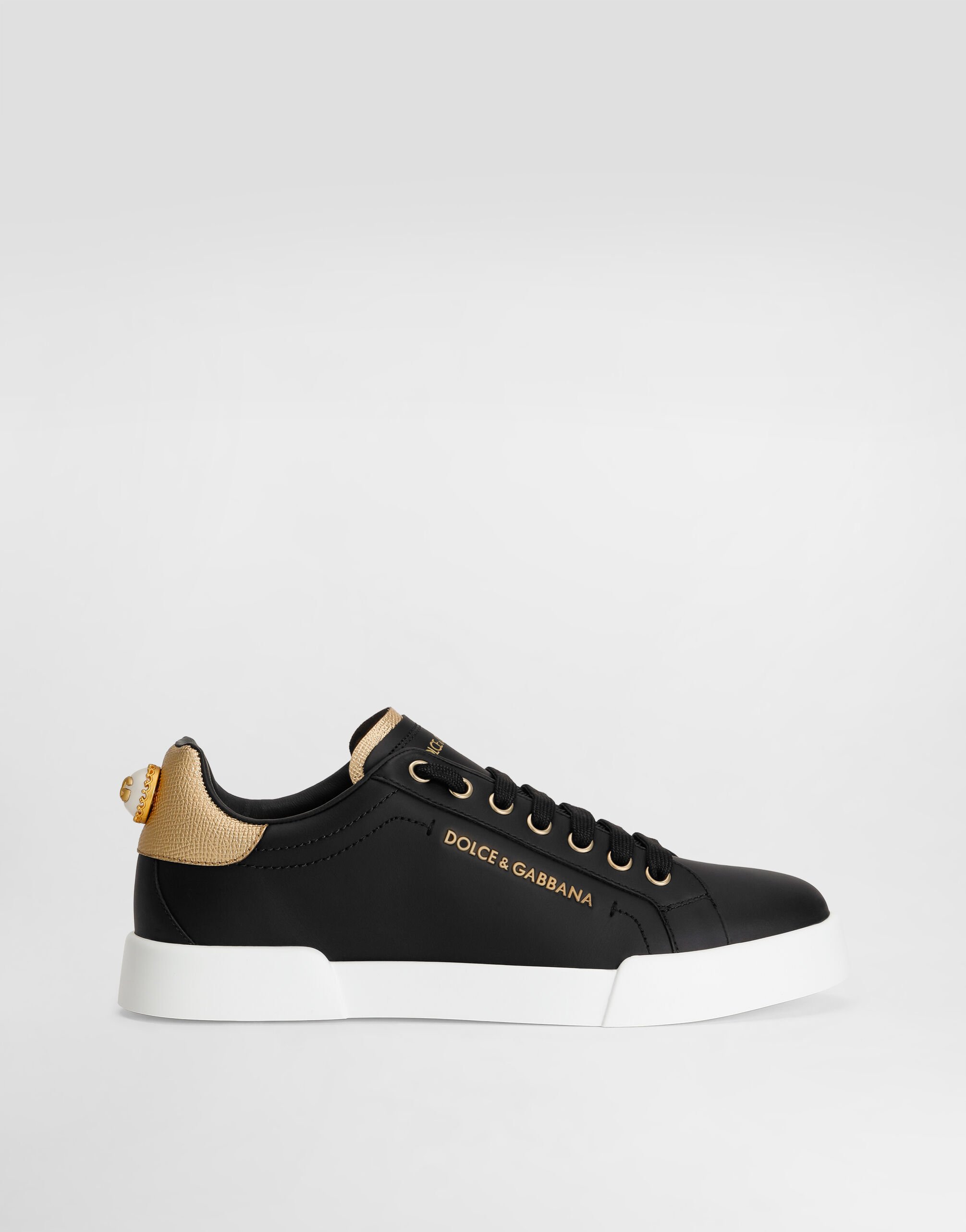 Calfskin nappa Portofino sneakers with lettering in Black Calfskin nappa Portofino sneakers with lettering in Black