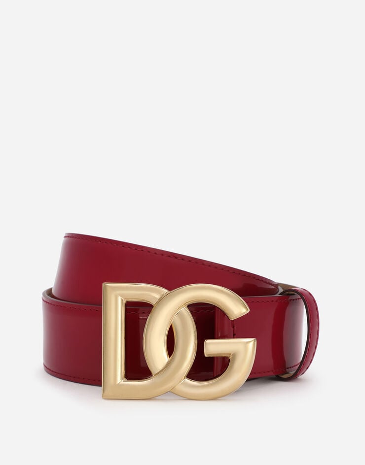 Dolce & Gabbana Cinturón en piel de becerro brillante con logotipo DG Fucsia BE1446A1037