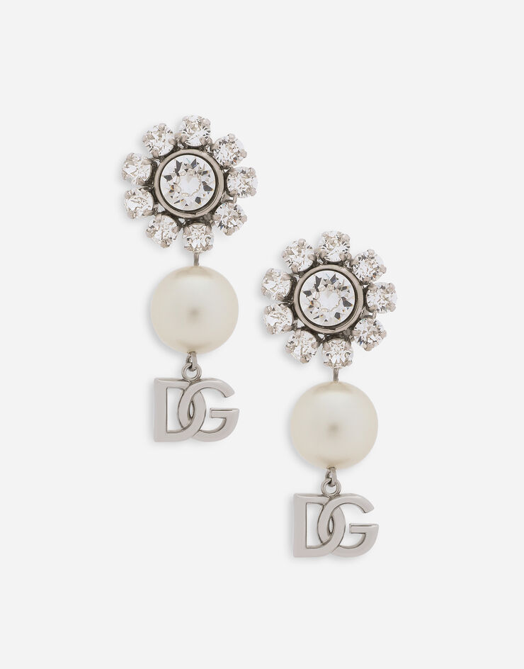 Dolce & Gabbana Earrings with rhinestones, pearls and DG logo Silver WEO6Z6W1111