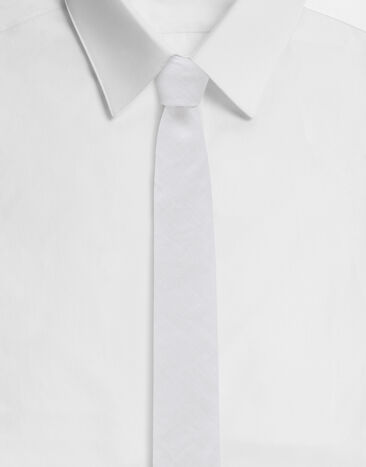 Dolce & Gabbana Cravatta in lino logo DG Bianco GT147EG0UBU