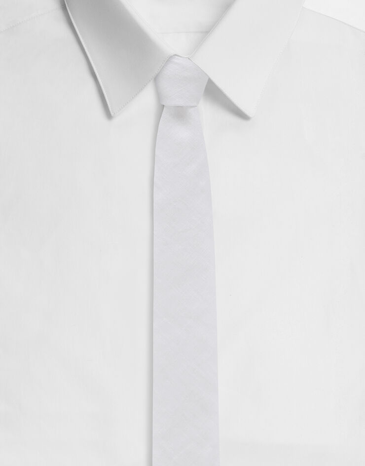 Dolce & Gabbana Krawatte aus Leinen DG-Logo Weiss GT149EFU4LG
