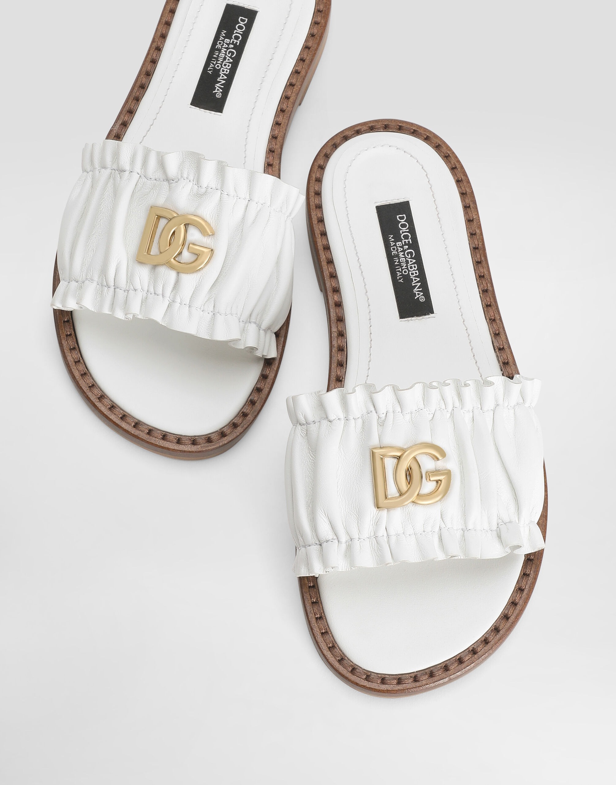Nappa leather flat slippers in White for Girls | Dolce&Gabbana® US