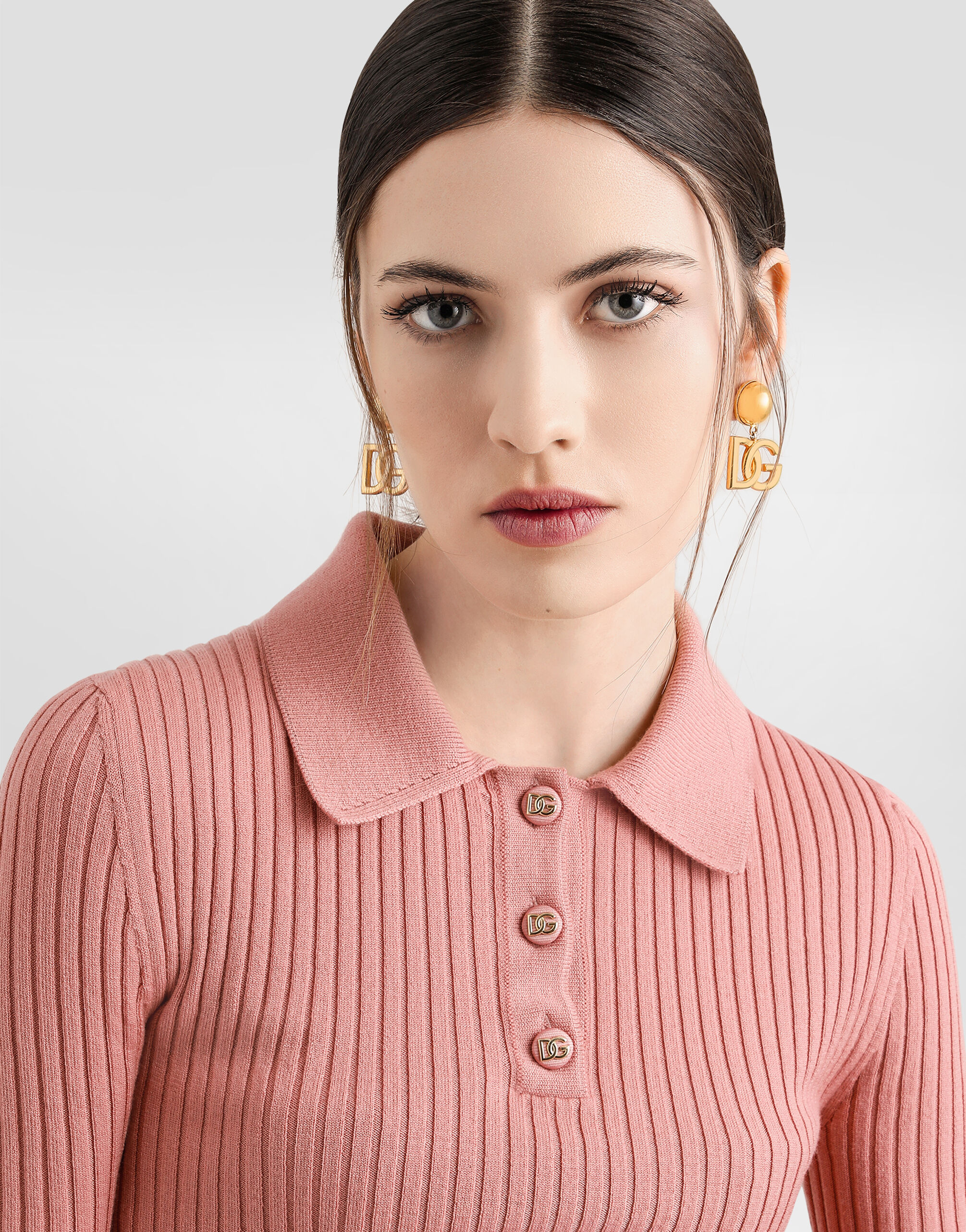 Ribbed wool polo-style sweater in Pink for Women | Dolce&Gabbana® US