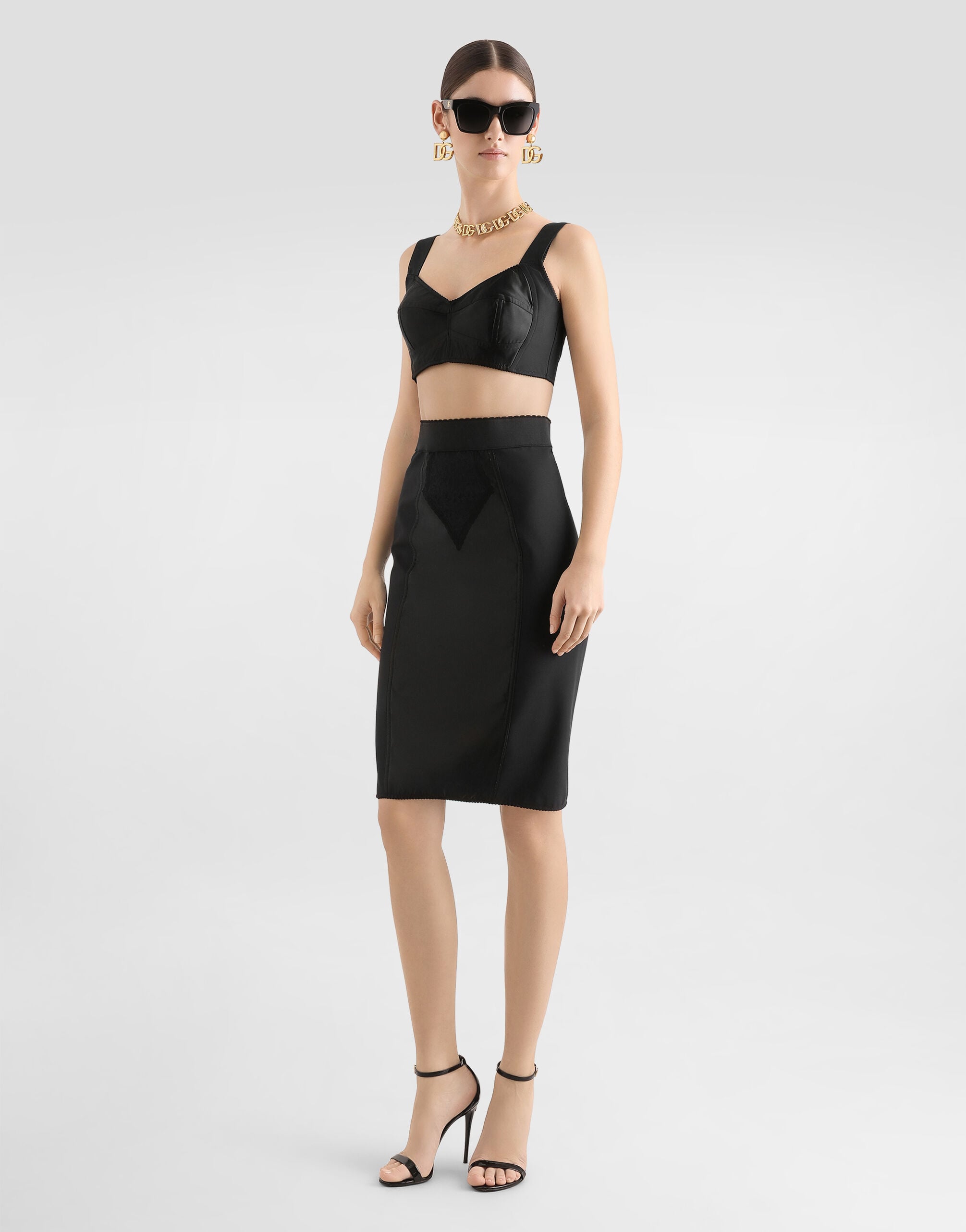 Lace and satin skirt in Black for Women | Dolce&Gabbana® US