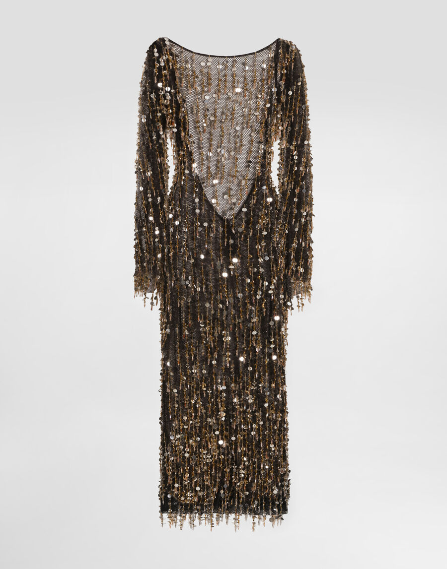 Long dress with fringe and sequin embroidery