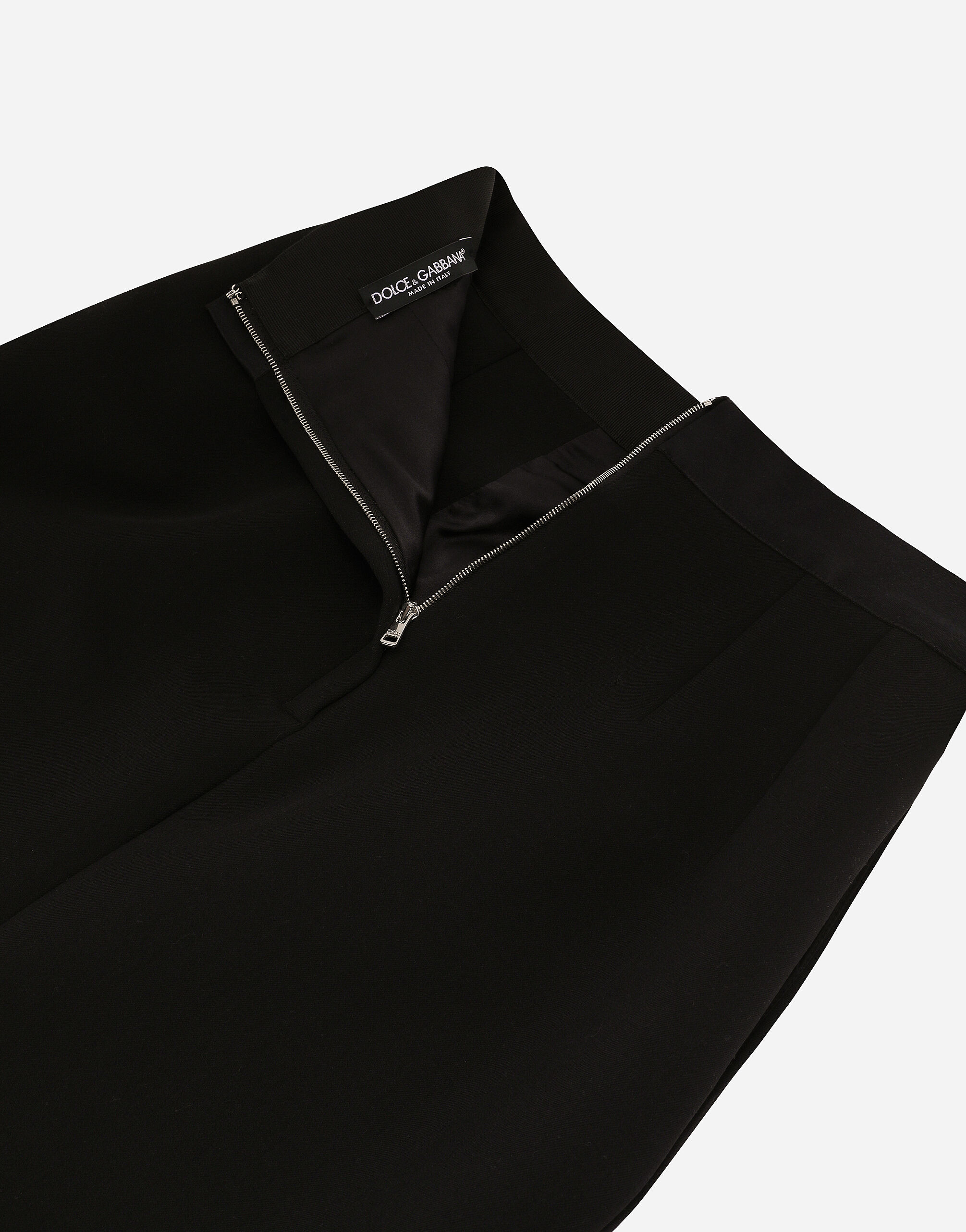 Wool midi pencil skirt with satin waistband in Black for