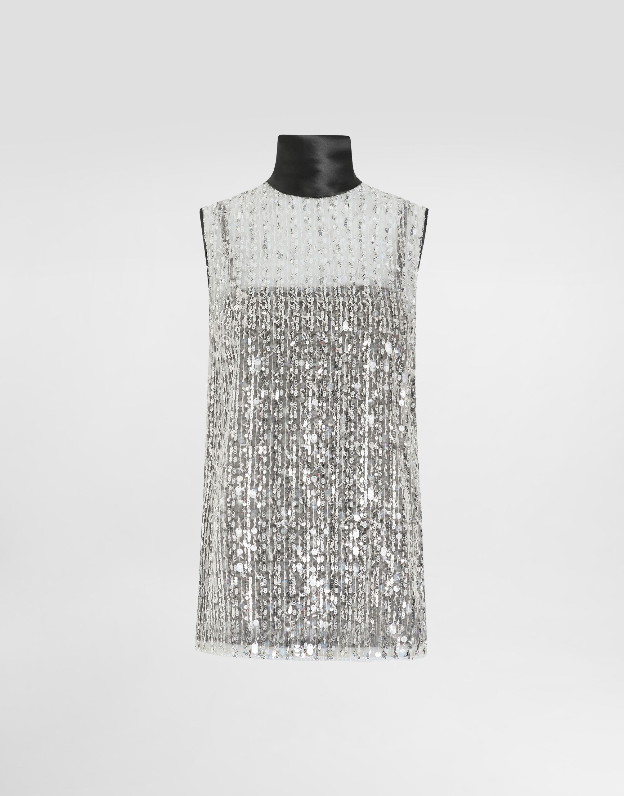 DOLCE & GABBANA キルティンクティテルミティヘンシルスカト Tulle turtle-neck top with sequin embellishment in Silver