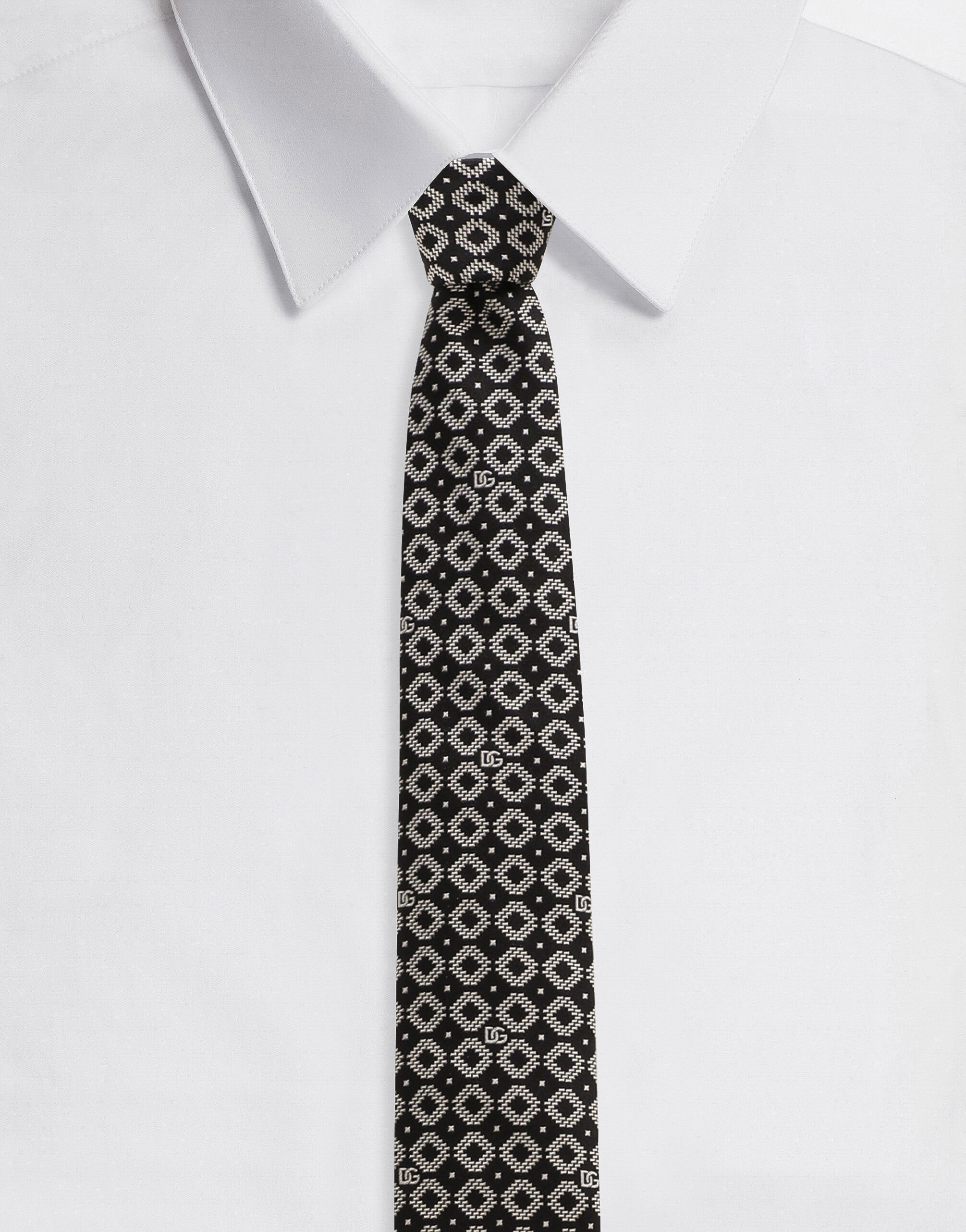 Dolce & Gabbana Krawatte aus Seidenjacquard DG-Logo Weiss GT147EG0UBU