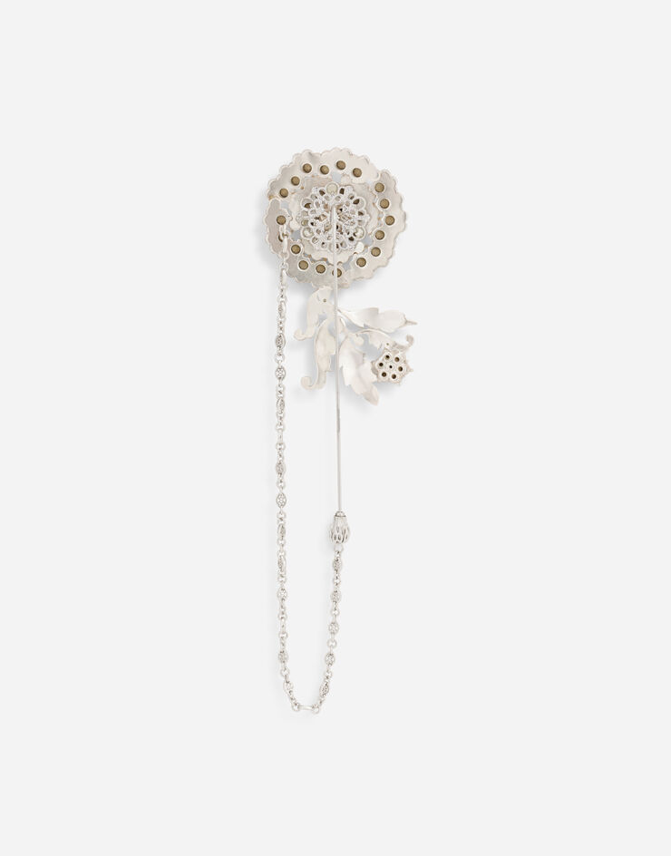 Dolce & Gabbana Krawattennadel Blume mit Strass Silber WPO3S6W1111