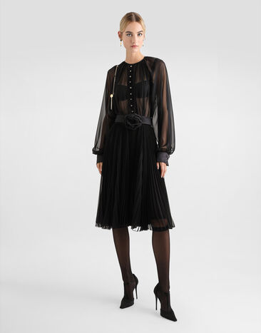 Dolce & Gabbana Calf-length babydoll dress with pleated skirt Black F6JOOTFUSNW