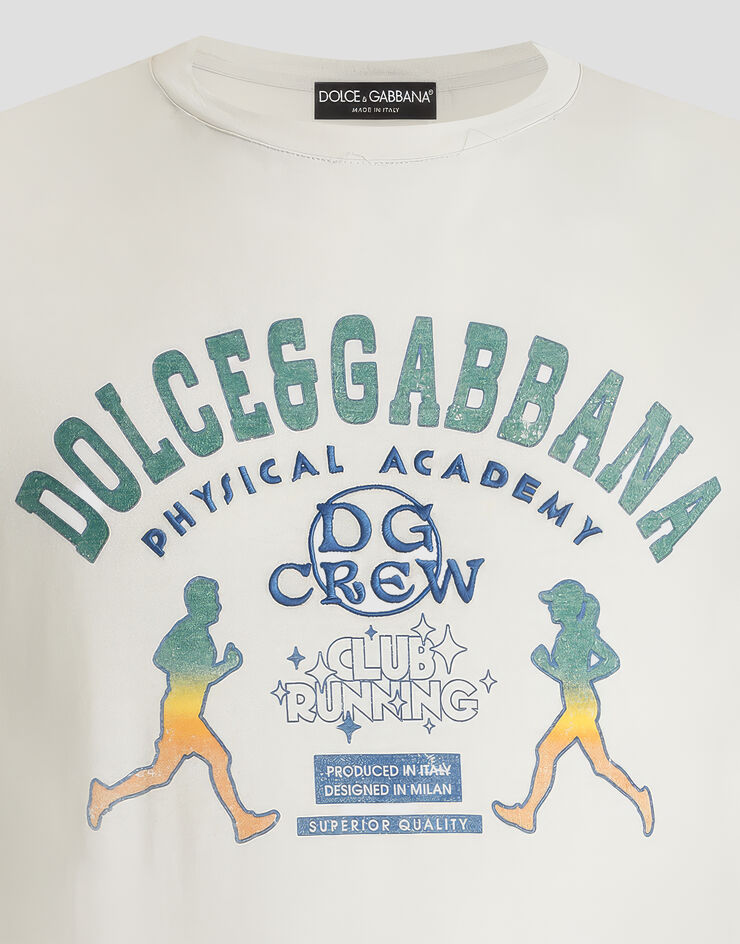 Dolce & Gabbana Camiseta de algodón con estampado y bordado Grey G8TI9ZG7PPB