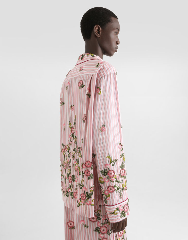 Dolce & Gabbana Cotton and silk vanity shirt with embroidery Multicolor G5OF6ZGK187