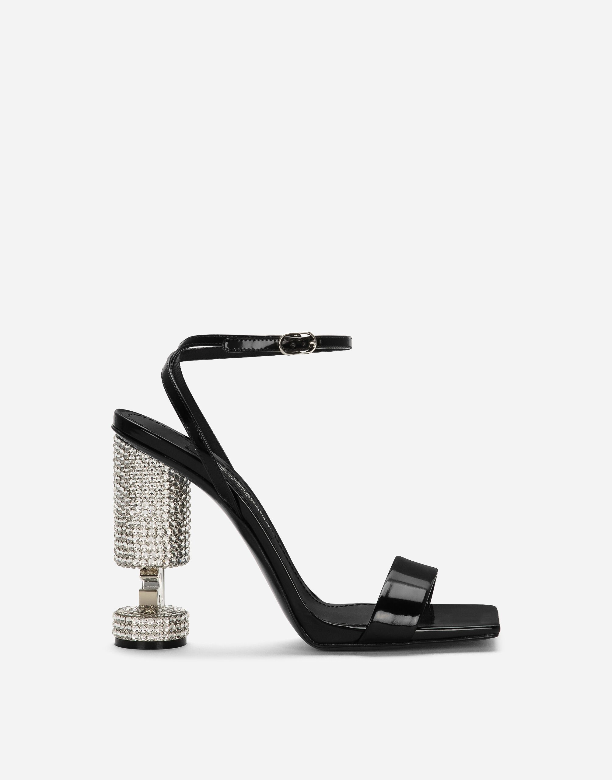 Dolce & Gabbana Sandalette aus glänzendem Kalbsleder Schwarz F6DFDTFLSIO
