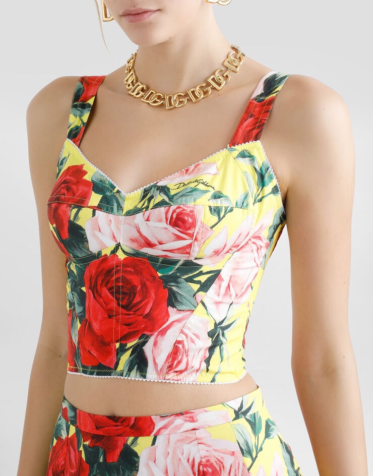 Dolce & Gabbana Top bustier de algodón con estampado Bouquet Imprima F7W98THS5TF