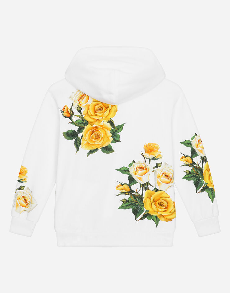 Dolce & Gabbana Zip-up hoodie with yellow rose print Print L5JW9XG7K4D