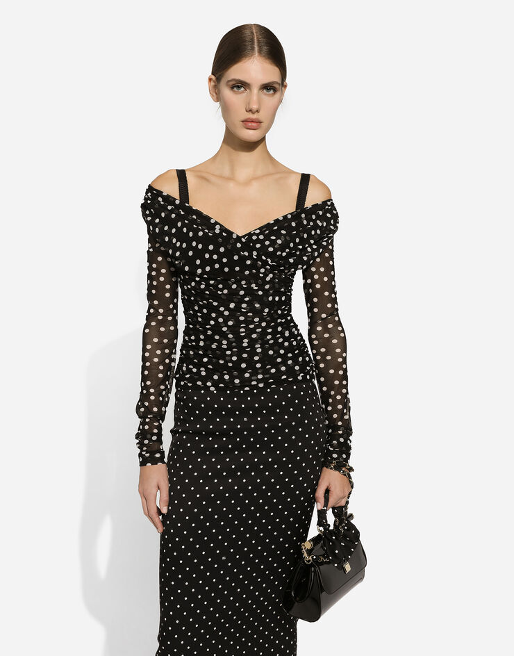 Dolce & Gabbana Polka-dot tulle top with wrap-front neckline Print F7AB5TFSRP2