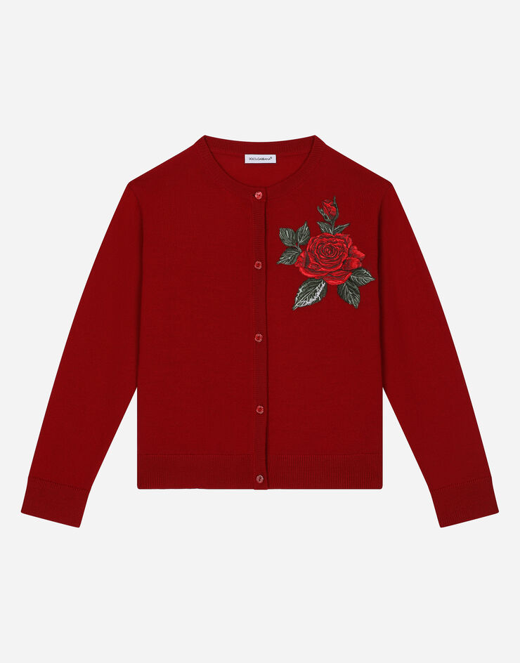 Dolce&Gabbana Cardigan in lana con patch rose Bordeaux L5KWH6JCVG9