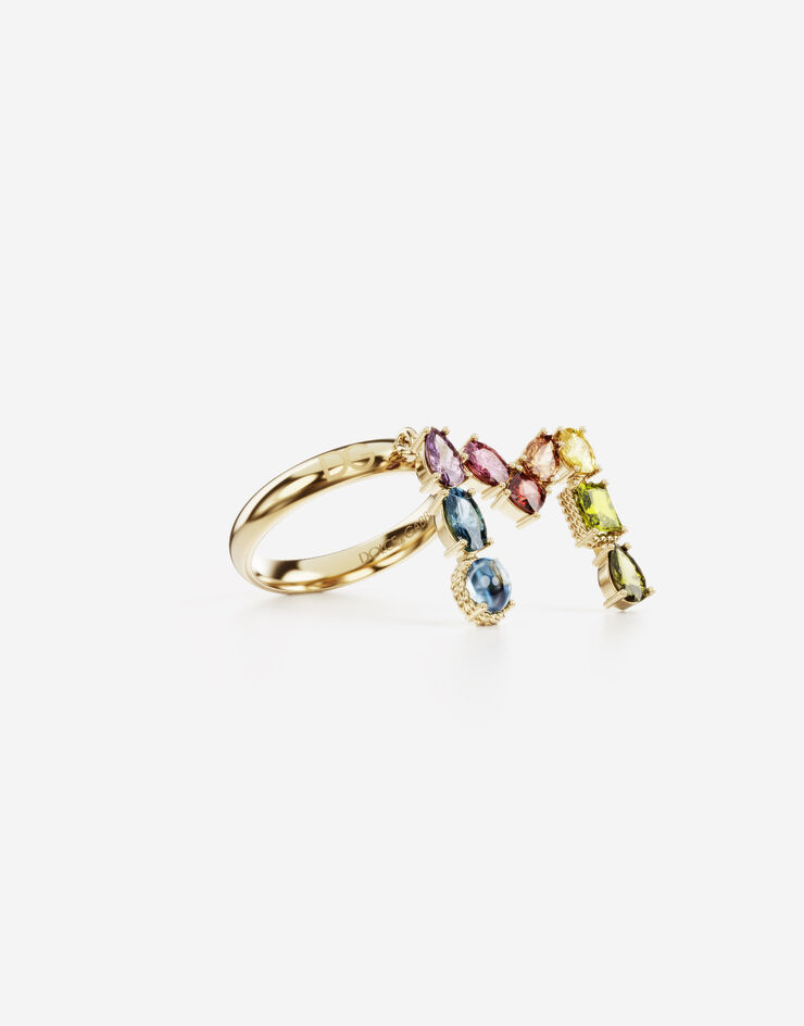 Dolce & Gabbana Rainbow alphabet M ring in yellow gold with multicolor fine gems Gold WRMR1GWMIXM