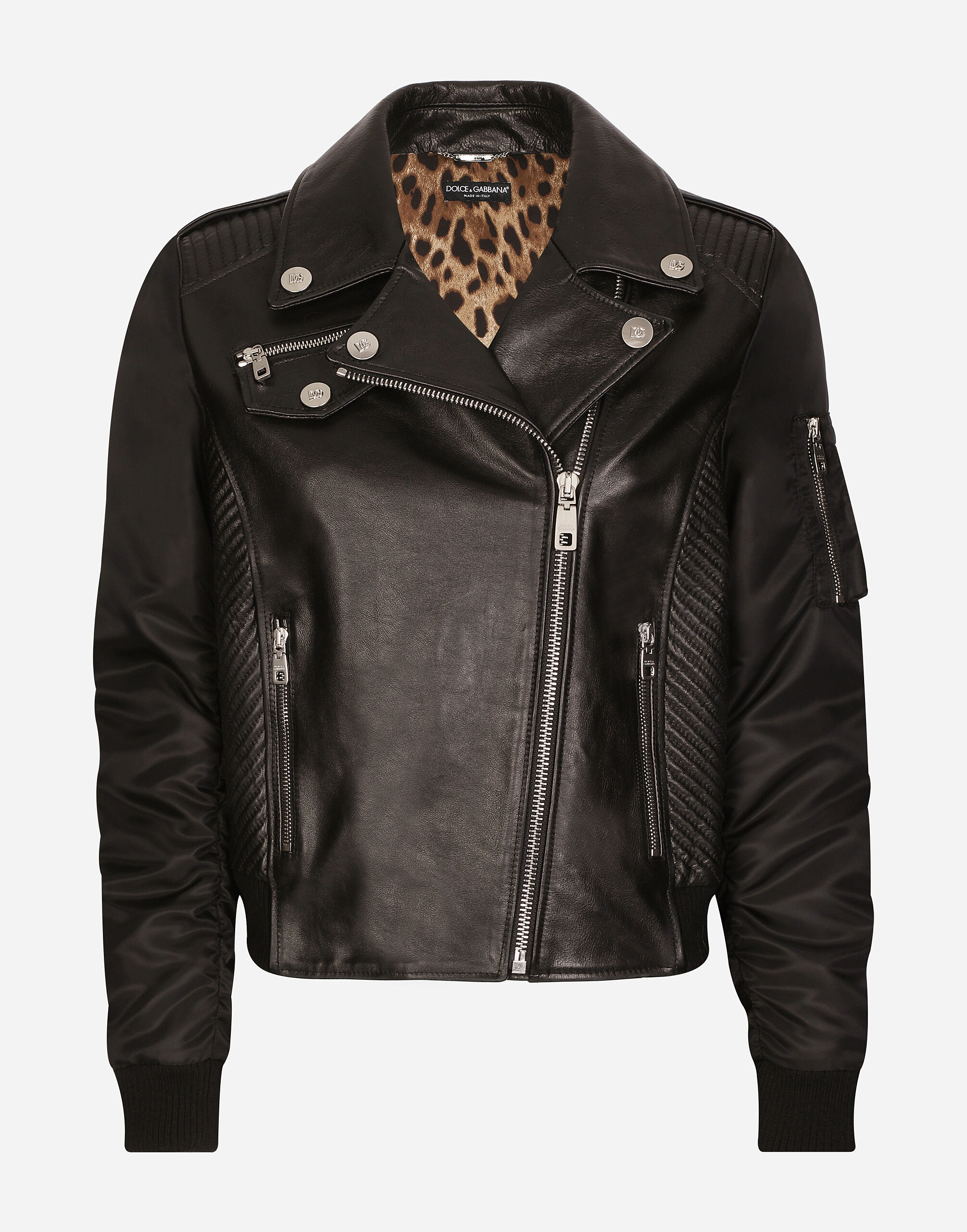 Dolce & Gabbana Leather biker jacket Black F0CTFTFUSYS