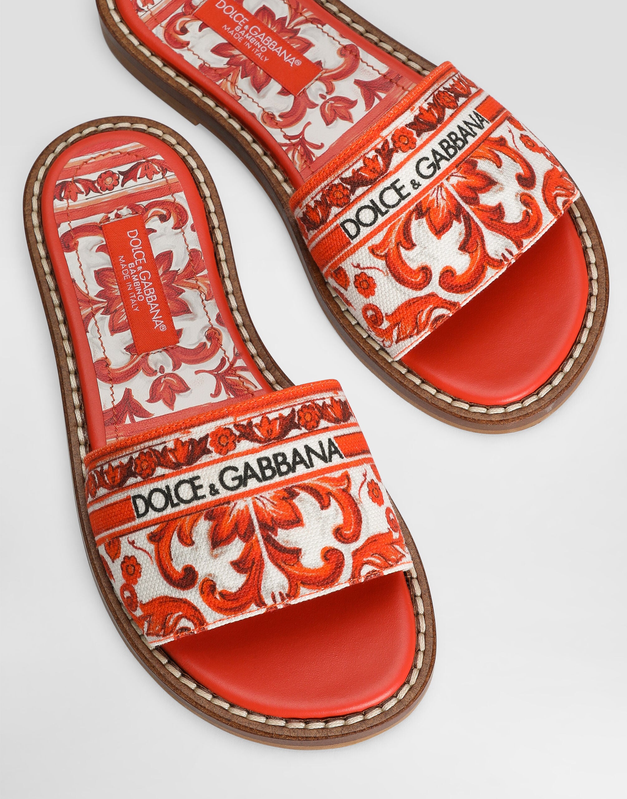 Multicolorのガールズ マヨリカプリント キャンバス フラット スリッパ