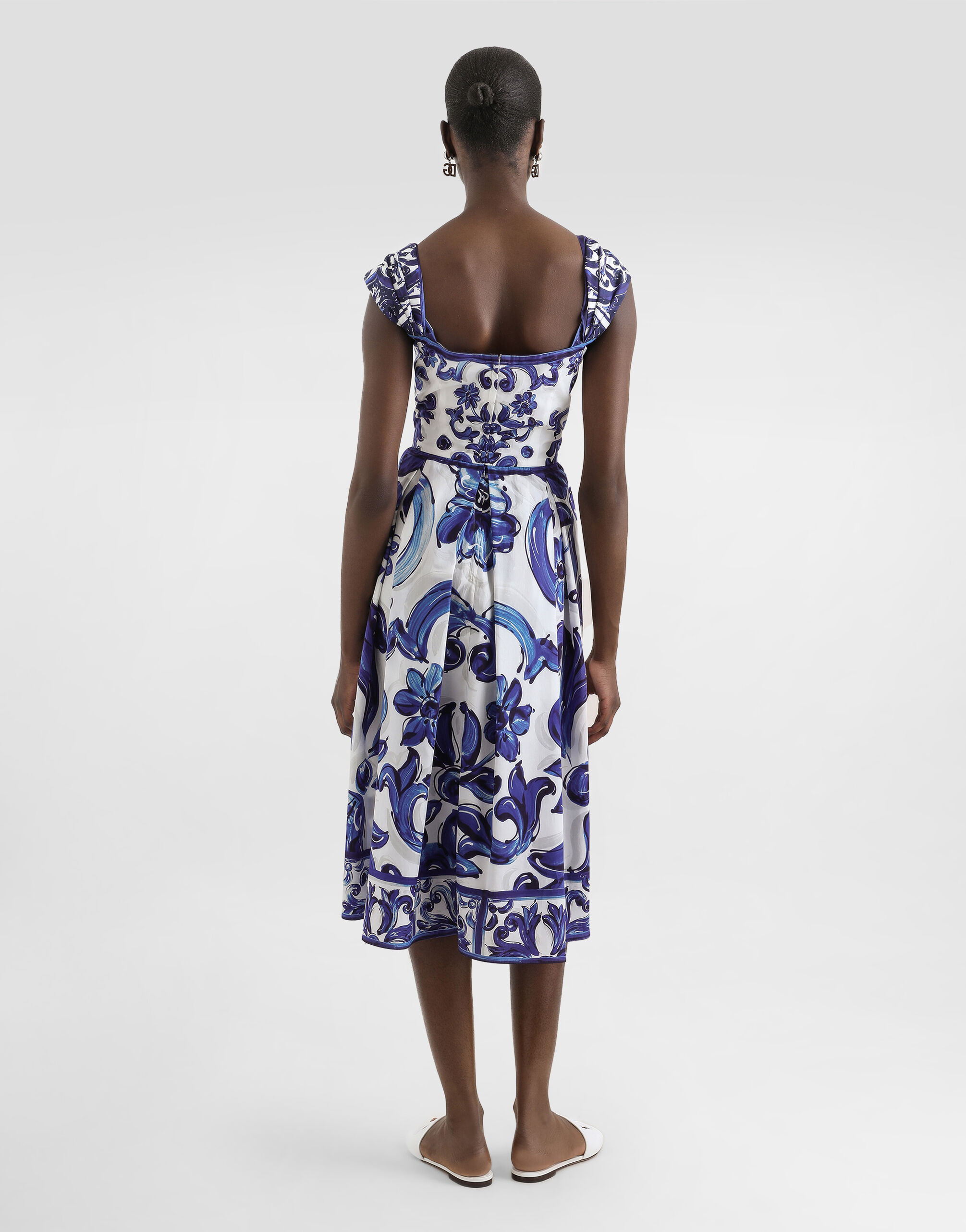 Majolica-print short poplin dress in Print for Women