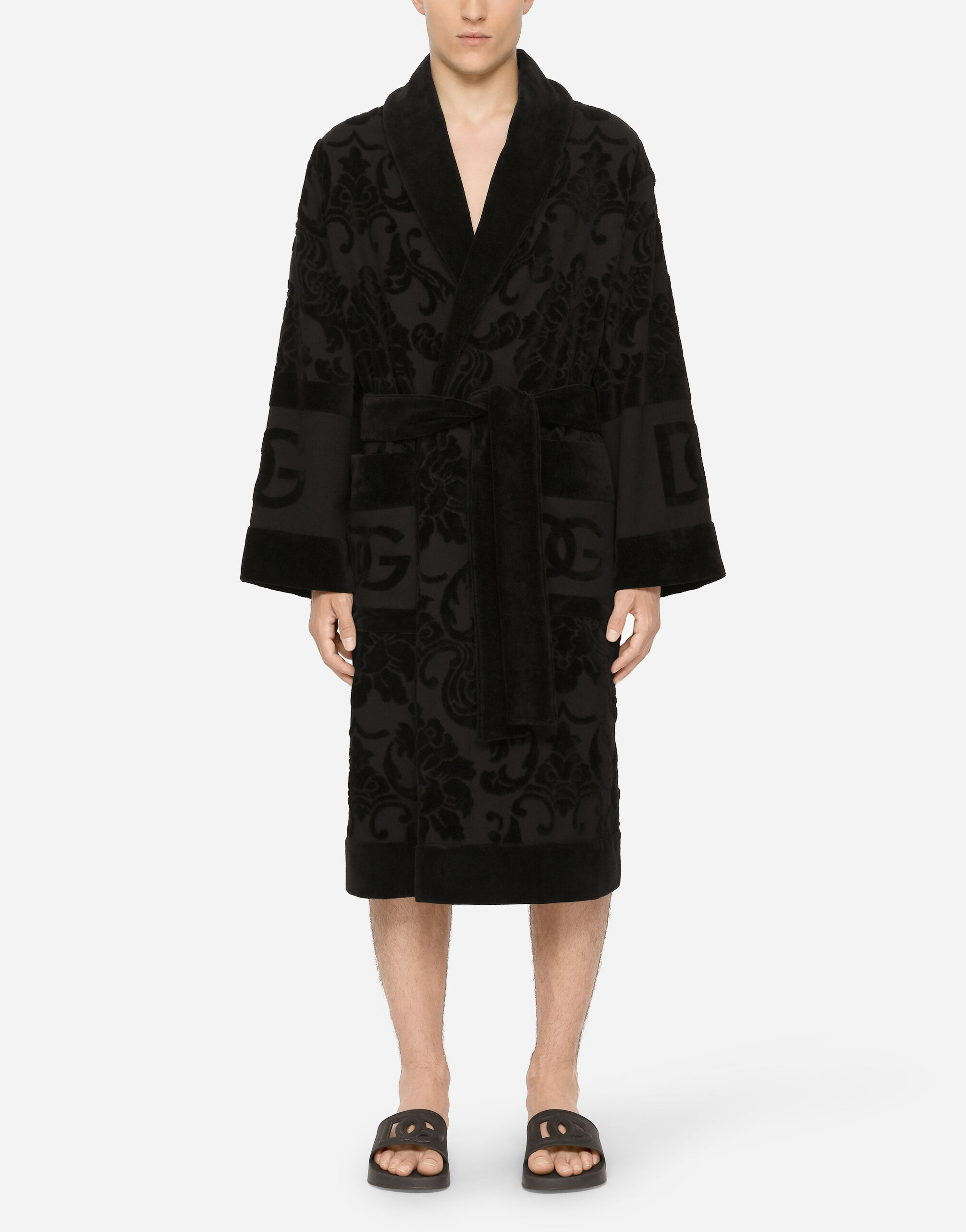 Bath Robe in Terry Cotton Jacquard in Multicolor Dolce Gabbana