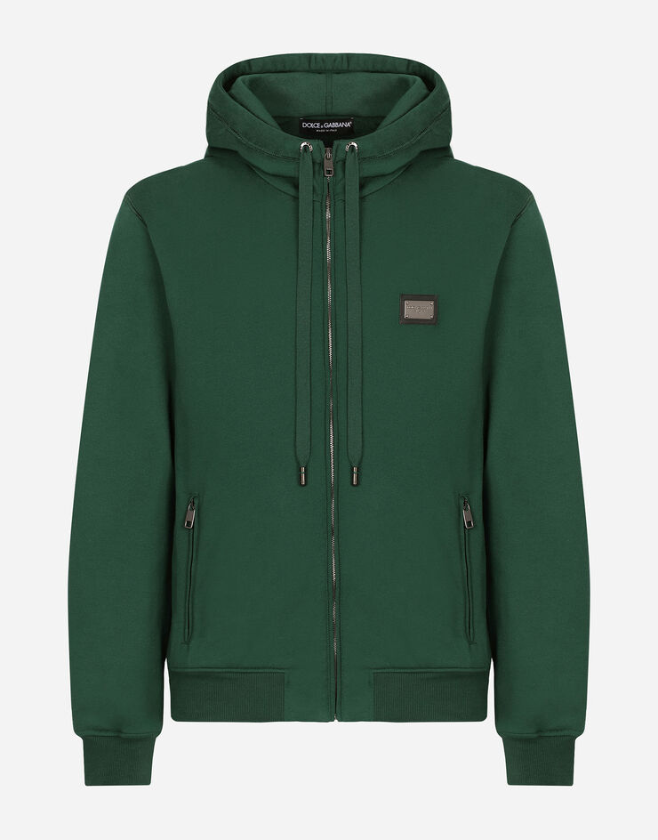 Dolce & Gabbana Jersey zip-up hoodie with branded tag Multicolor G9ABITG7F2G