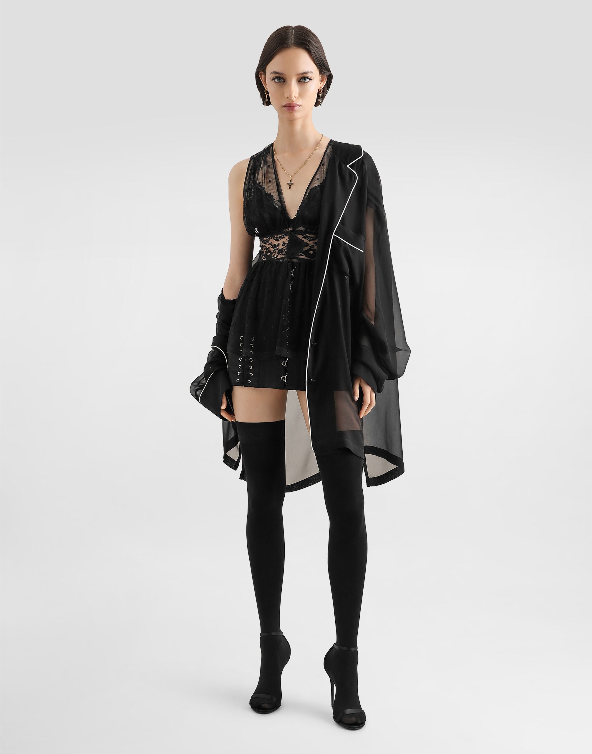 Stretch satin miniskirt in Black for Women | Dolce&Gabbana® US