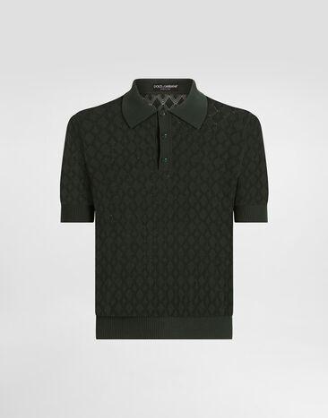 Dolce & Gabbana Pull polo à manches courtes en coton ajouré Vert GXZ60TJBCFI
