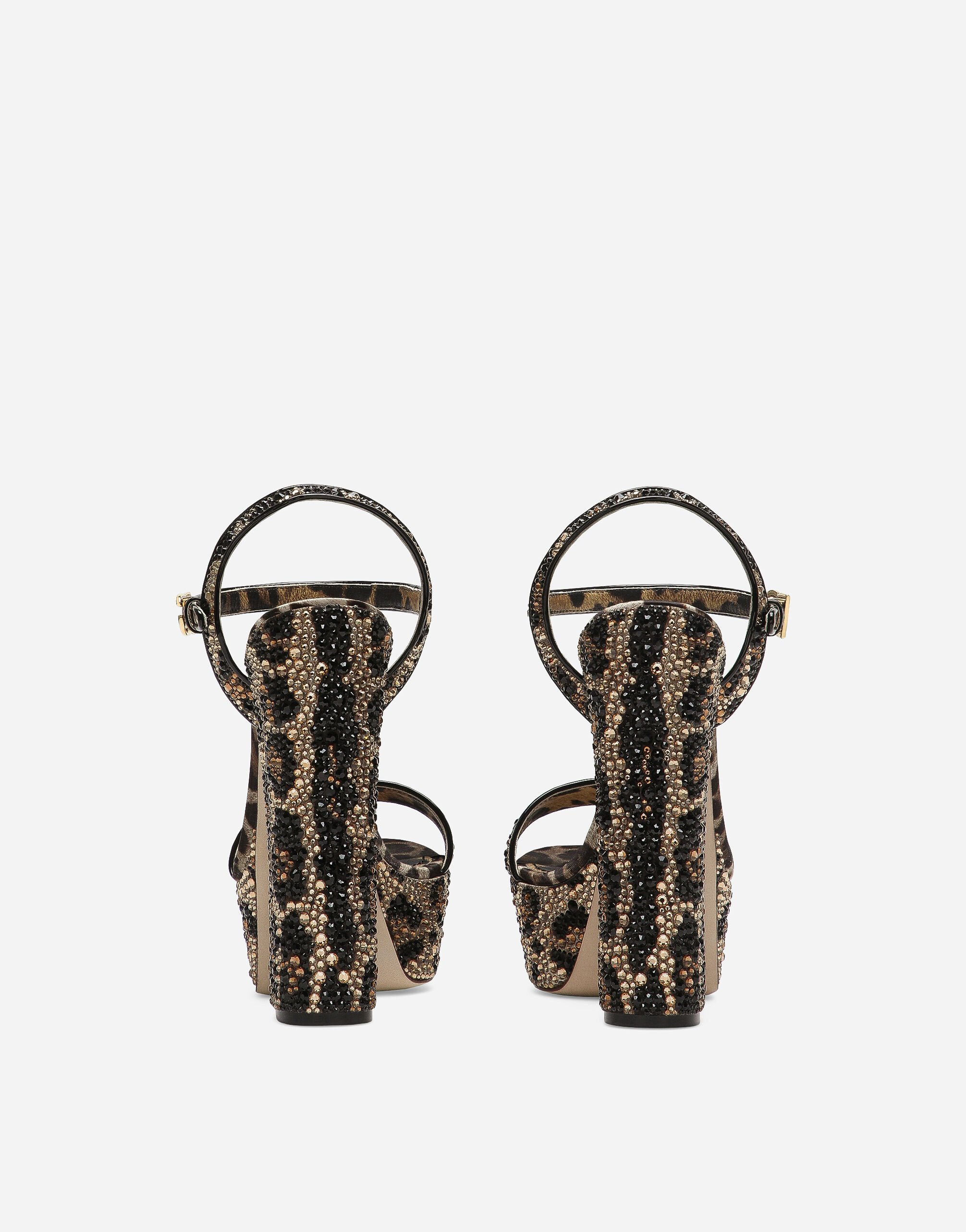Satin platform sandals with fusible rhinestones in Animal Print