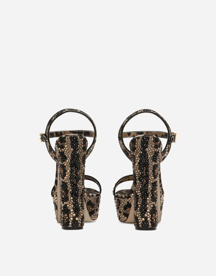 Satin platform sandals with fusible rhinestones in Animal Print for ...