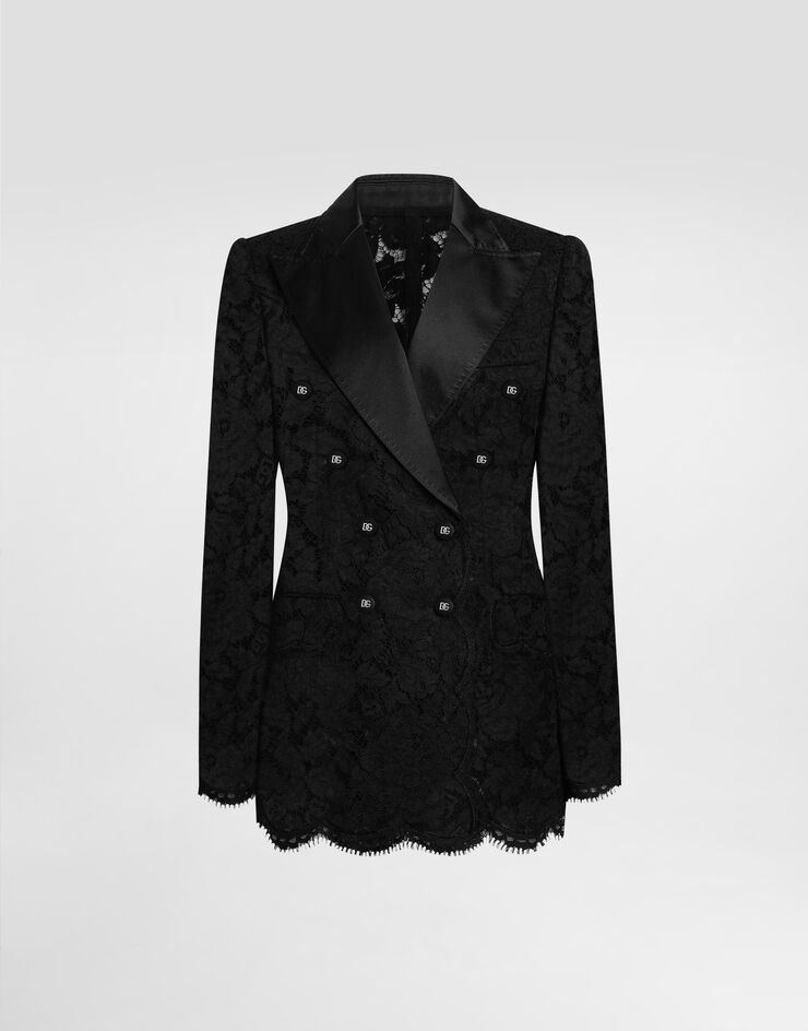 Dolce & Gabbana Double-breasted branded floral cordonetto lace Turlington-fit jacket Black F29TRTHLM7L
