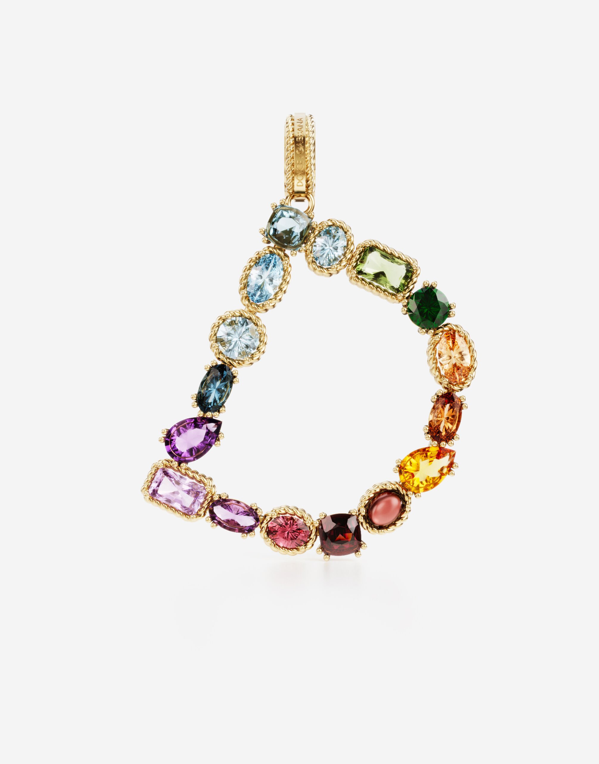 Dolce & Gabbana Rainbow alphabet D 18 kt yellow gold charm with multicolor fine gems Black VG440FVP18G
