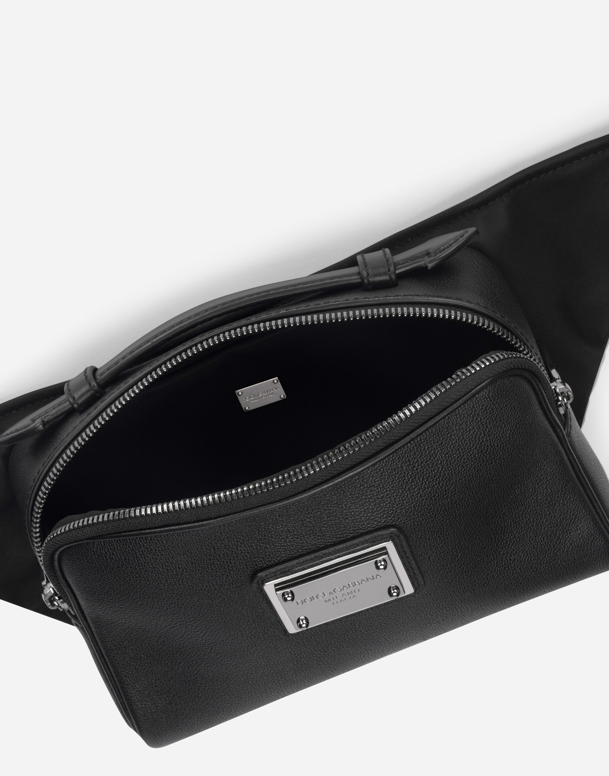Sac banane en cuir de veau graine et nylon en Noir pour homme Dolce Gabbana