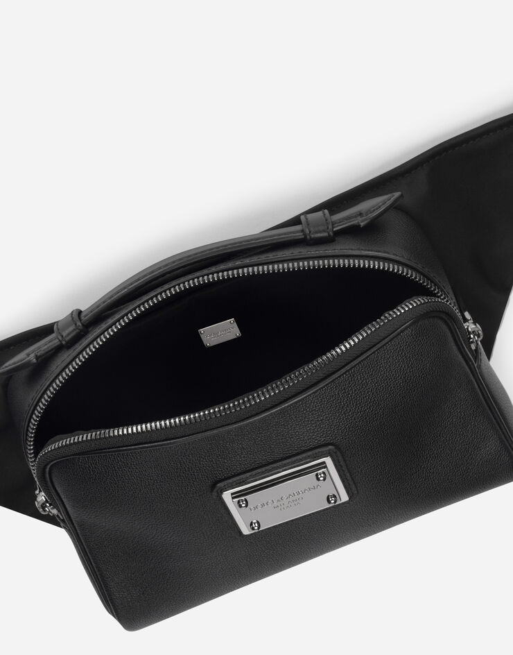 Dolce & Gabbana حقيبة خصر محببة من جلد عجل ونايلون أسود BM2245AD447