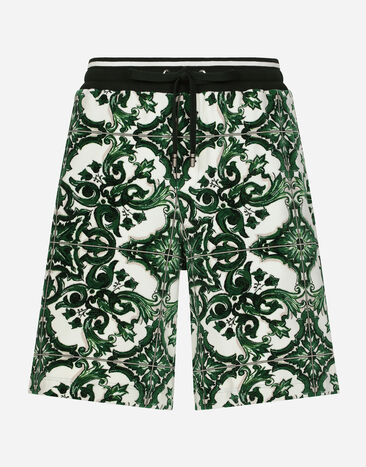 Dolce & Gabbana Jogging-Bermudas aus Chenille Majolika-Print Drucken GVRMATHI1SV