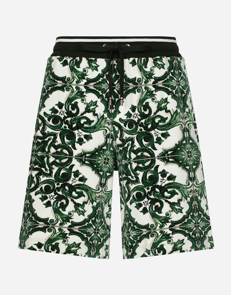 Dolce & Gabbana Chenille jogging shorts with majolica print Print GVUZATHJMP9
