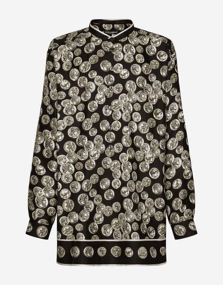 Dolce&Gabbana Coin print long silk twill shirt Black G5KR9THI1LM