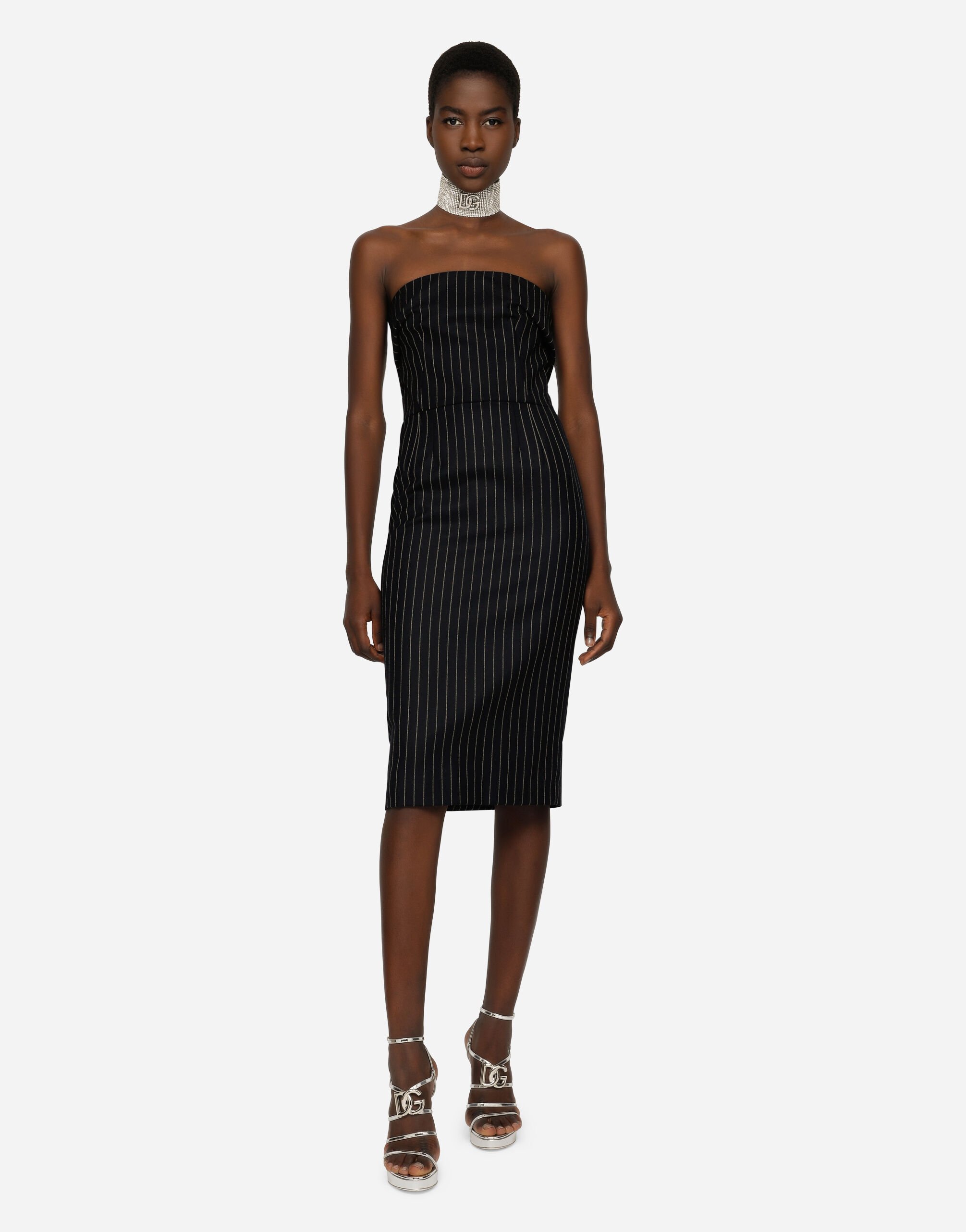 Pinstripe midi dress discount