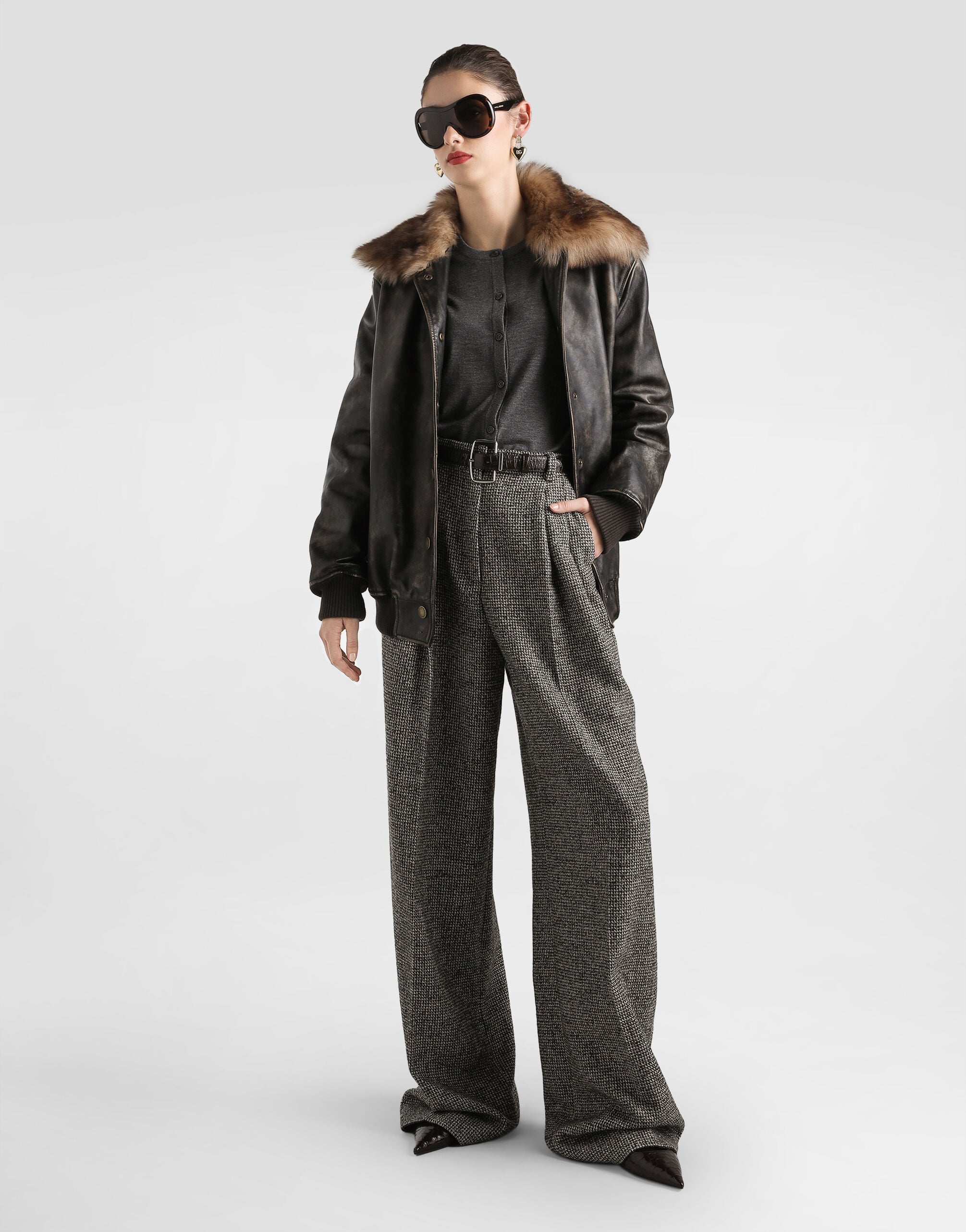 Wool blend trousers with dotted print - thumbnail 4