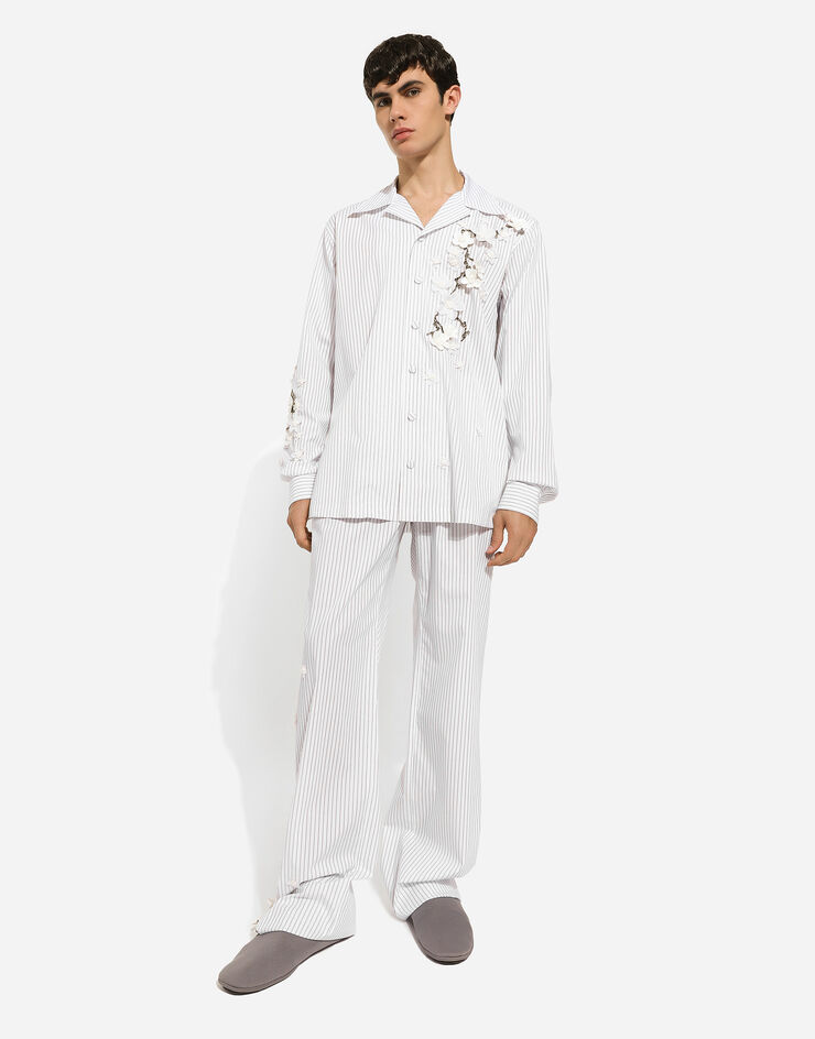 Dolce & Gabbana Striped poplin pants with embroidery White GP08EZGH893