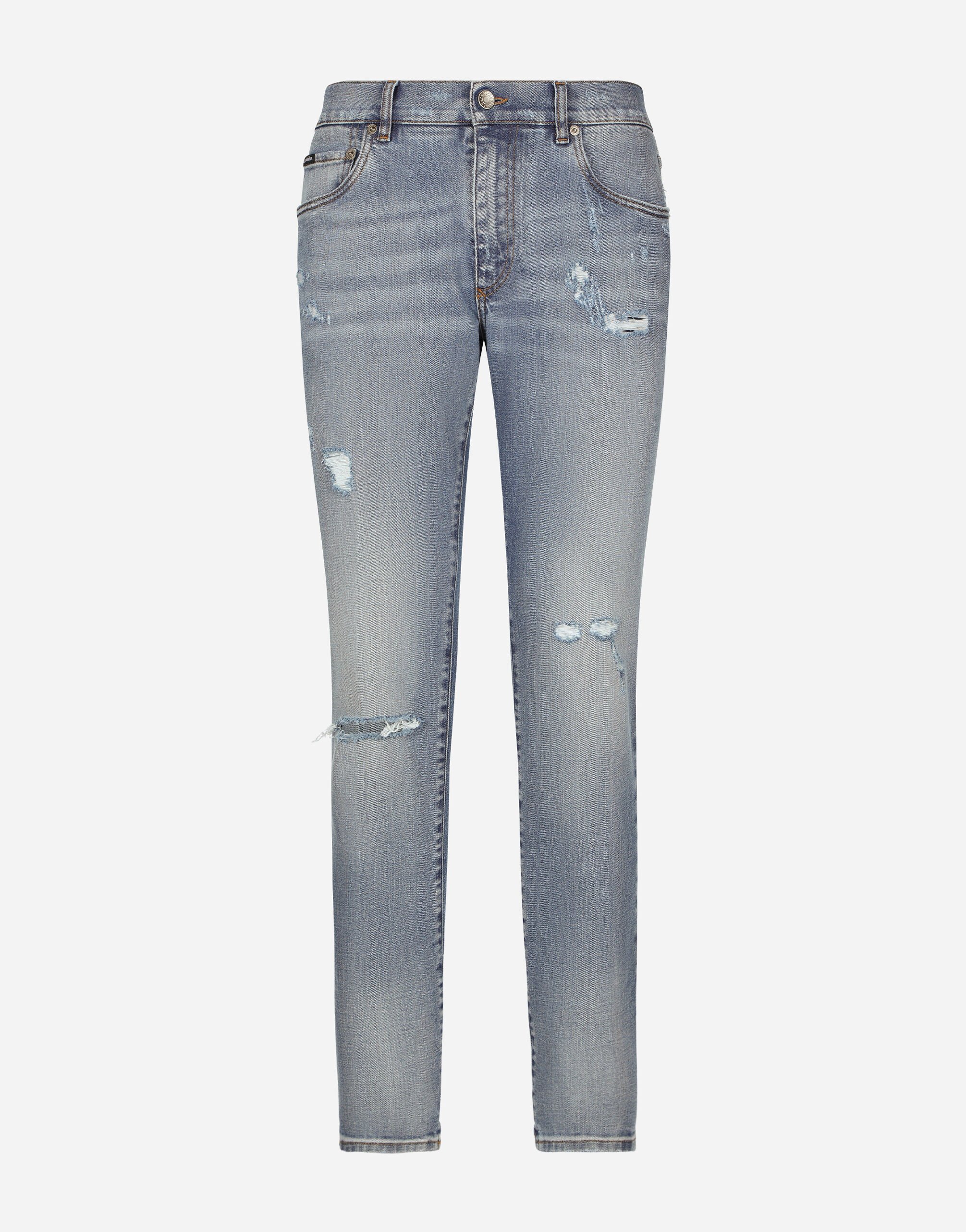 Dolce & Gabbana Slim-fit blue stretch denim jeans with abrasions Print G5LI1DG8KD2