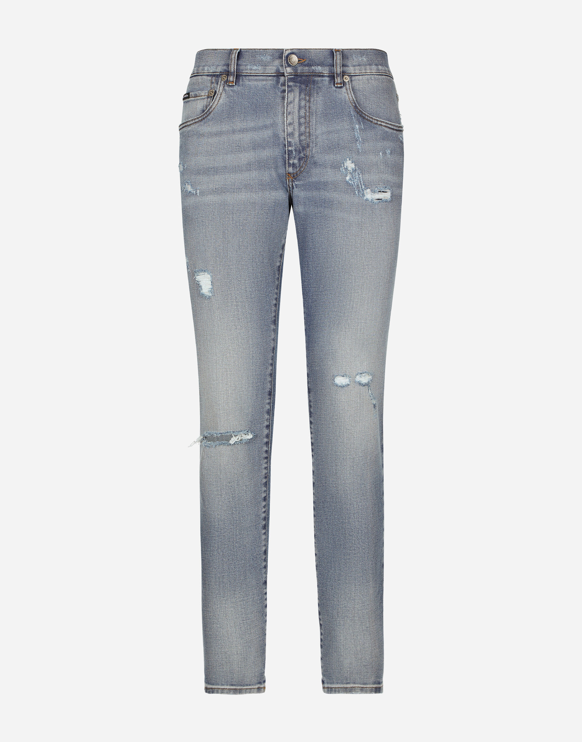 Dolce & Gabbana Jeans Slim aus blauem Stretchdenim mit Abriebstellen Mehrfarbig G5LI1DG8KP6