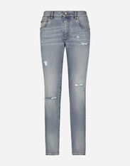 Dolce&Gabbana Slim-fit blue stretch denim jeans with abrasions Grey G041KTGG914