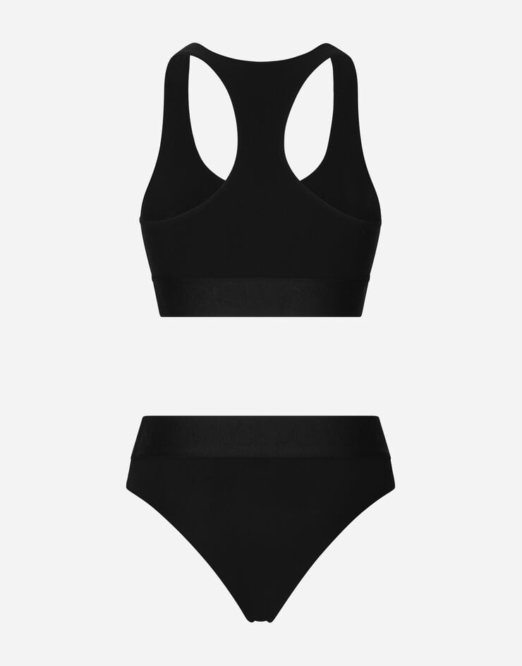 Dolce & Gabbana Bañador brassiere con logotipo en elástico Noir O8C07JONO12