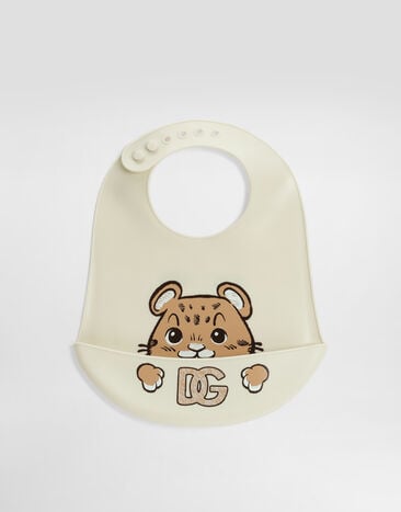 Dolce & Gabbana Silicone bib with printed leopard White LN5H41G7PZV