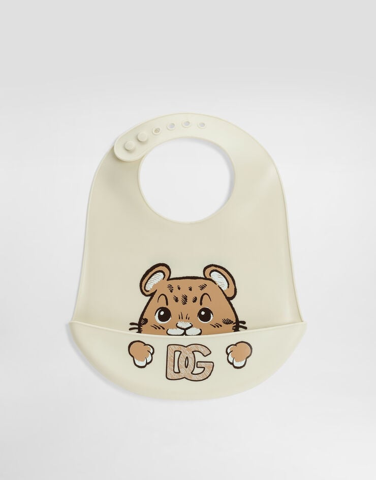 Dolce & Gabbana Silicone bib with printed leopard White LN5H41G7PZV