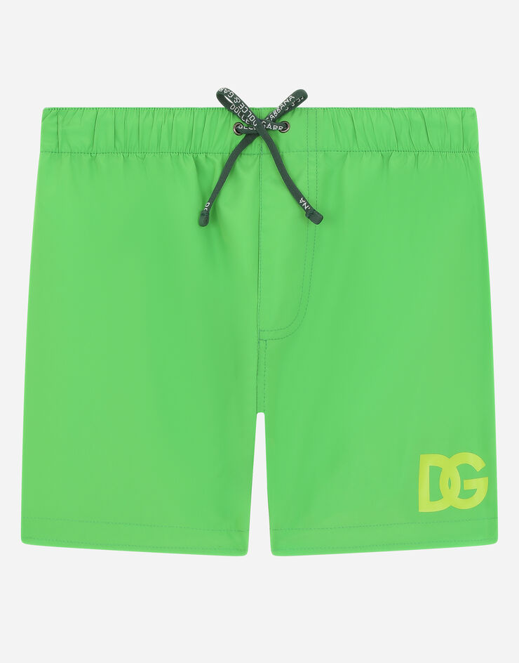 Dolce & Gabbana Nylon swim trunks with DG logo Green L4J818G7B0H