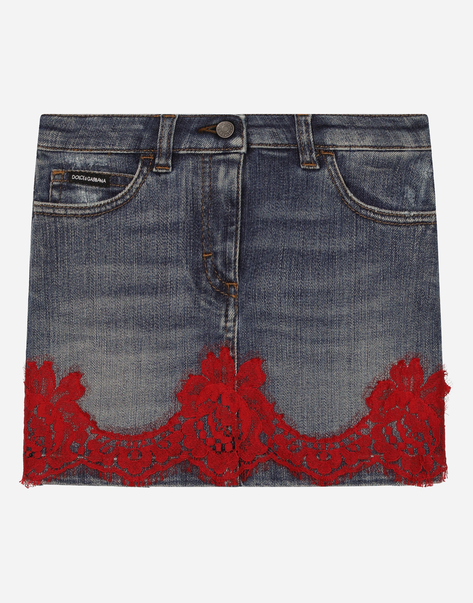 Dolce Gabbana Short denim skirt with lace insert female Multicolor