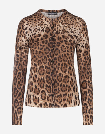 Dolce & Gabbana Cárdigan de lana estampado de leopardo Multicolor FX451TJAHHD